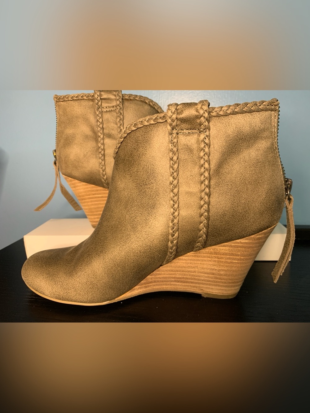 Report Braided-Trim Tan Ankle Booties
